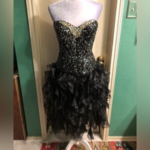 Alyce Paris Strapless Beaded Sequins Dress with Organza Asymmetrical Ruffles